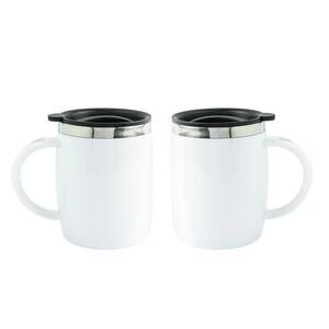 White Travel Mug Coffee Cup with Stainless Steel Interior, 2 Pack
